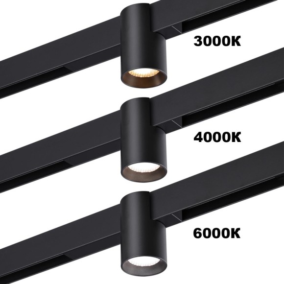 359954 Черный трековый светильник-цилиндр с перекл. цв. температуры 3000;4000;6000К 10Вт 24° 650Лм CRI90 Novotech VECTOR