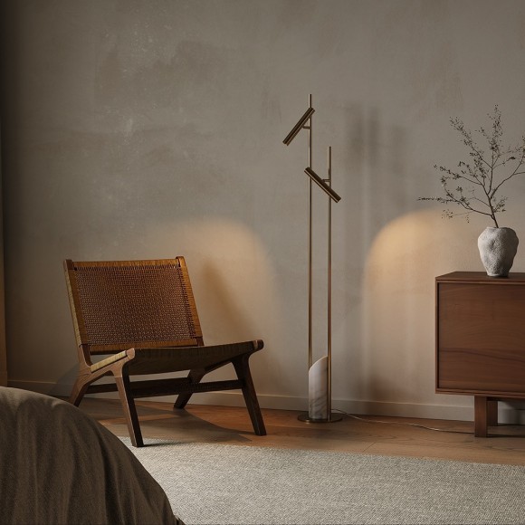 MOD460FL-L6BS3K Торшер с основанием из мрамора и латунного металла, независимый выкл. на каждом плафоне, 6Вт 250Лм 3000К CRI80 180° Maytoni Trust