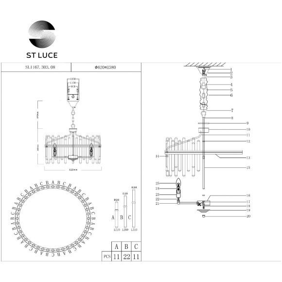 SL1167.303.08 Светильник подвесной ST-Luce Латунь/Латунь, Прозрачный E14 8*40W TELLURIO SL1167.303.08 Светильник подвесной ST-Luce Латунь/Латунь, Прозрачный E14 8*40W TELLURIO