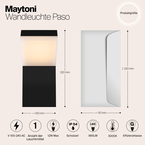 Уличный настенный светильник Maytoni O595WL-L12B3K Paso IP54 светодиодный LED 12W