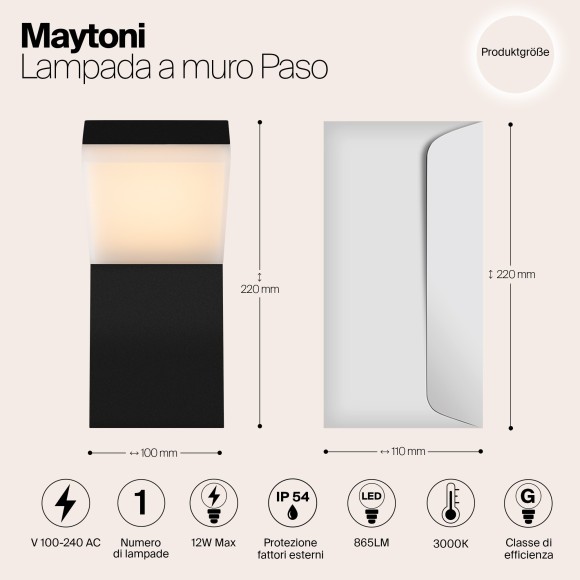 Уличный настенный светильник Maytoni O595WL-L12B3K Paso IP54 светодиодный LED 12W