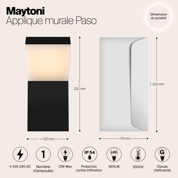 Уличный настенный светильник Maytoni O595WL-L12B3K Paso IP54 светодиодный LED 12W