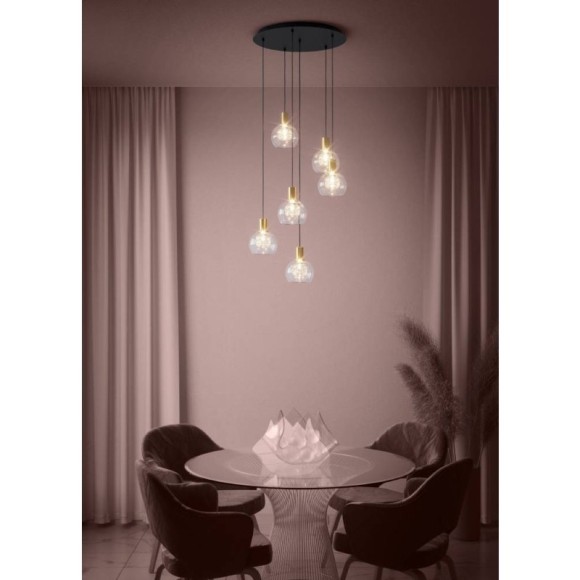 390279 Люстра диммируемая TERQUE, 6X5,4W (LED), 3000K, 3060lm, ?540, сталь, черный, матовая латунь/стекло, прозрачный 390279 Люстра диммируемая TERQUE, 6X5,4W (LED), 3000K, 3060lm, ?540, сталь, черный, матовая латунь/стекло, прозрачный