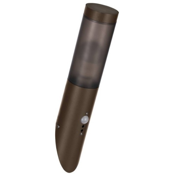 900985 Уличное бра с датчиком движения HELSINKI, 1X15W (E27), IP44, H400, нержавеющая сталь, коричневый/пластик, черный полупрозрачный