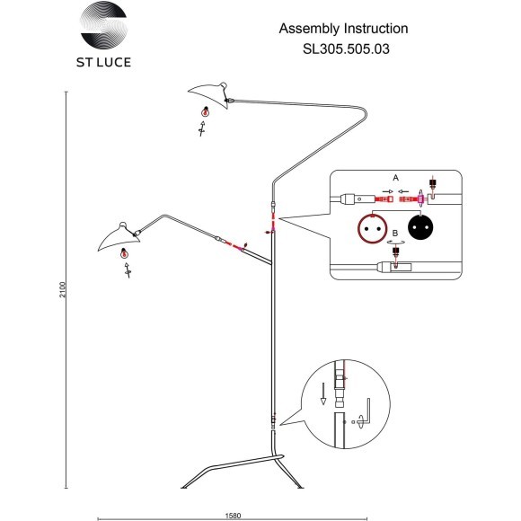 SL305.505.03 Торшер ST-Luce Белый/Белый E27 3*60W SPRUZZO