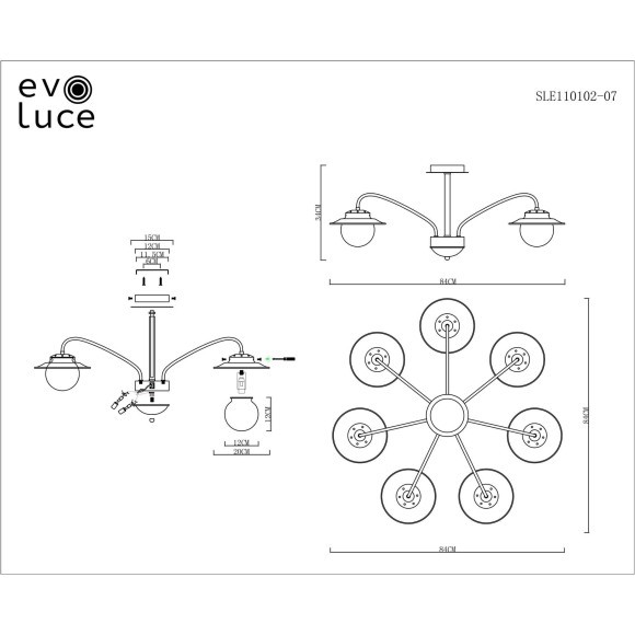 SLE110102-07 Светильник потолочный Античная бронза/Прозрачный E14 7*40W GARONNI