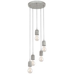 Eglo Silvares 95524 Каскадная подвесная люстра в стиле индустриальный лофт, лампы 5xE27 до 60 Вт, 220В, серая сталь и бетонные патроны, диаметр 350 мм, высота 1500 мм