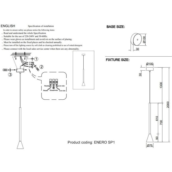 Светильник подвесной Crystal Lux ENERO SP1 BLACK Светильник подвесной Crystal Lux ENERO SP1 BLACK