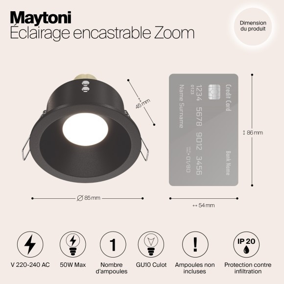 Встраиваемый светильник Maytoni DL032-2-01B Zoom IP65 под лампу 1xGU10 50W