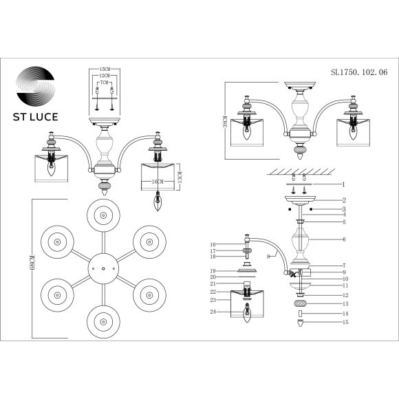 SL1750.102.06 Люстра потолочная ST-Luce Никель/Золотистый E14 6*40W CORESIA