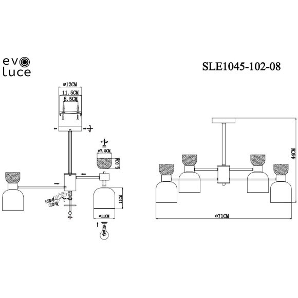 SLE1045-102-08 Светильник потолочный Хром/Белый, Дымчатый E14 8*40W VENTO SLE1045-102-08 Светильник потолочный Хром/Белый, Дымчатый E14 8*40W VENTO