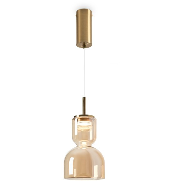 Freya Ore FR5636PL-L6AM Подвесной LED-светильник в стиле модерн, 6 Вт, 3000К, CRI 80, 350 лм, 120°, 220В, основание металл цвета латунь, плафон янтарное стекло, диаметр 140 мм, высота 450 - 2350 мм