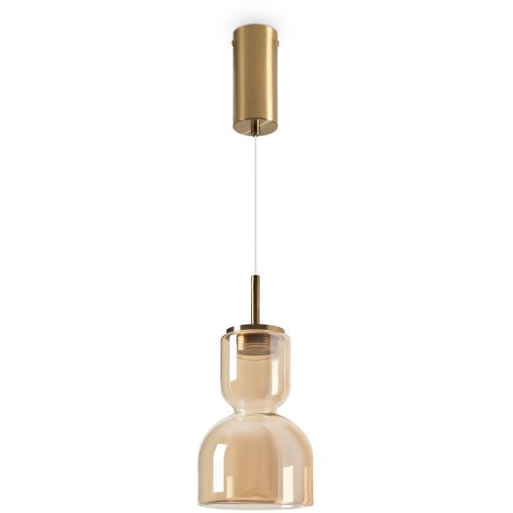 Freya Ore FR5636PL-L6AM Подвесной LED-светильник в стиле модерн, 6 Вт, 3000К, CRI 80, 350 лм, 120°, 220В, основание металл цвета латунь, плафон янтарное стекло, диаметр 140 мм, высота 450 - 2350 мм