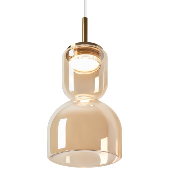 Freya Ore FR5636PL-L6AM Подвесной LED-светильник в стиле модерн, 6 Вт, 3000К, CRI 80, 350 лм, 120°, 220В, основание металл цвета латунь, плафон янтарное стекло, диаметр 140 мм, высота 450 - 2350 мм