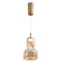 Freya Ore FR5636PL-L6AM Подвесной LED-светильник в стиле модерн, 6 Вт, 3000К, CRI 80, 350 лм, 120°, 220В, основание металл цвета латунь, плафон янтарное стекло, диаметр 140 мм, высота 450 - 2350 мм