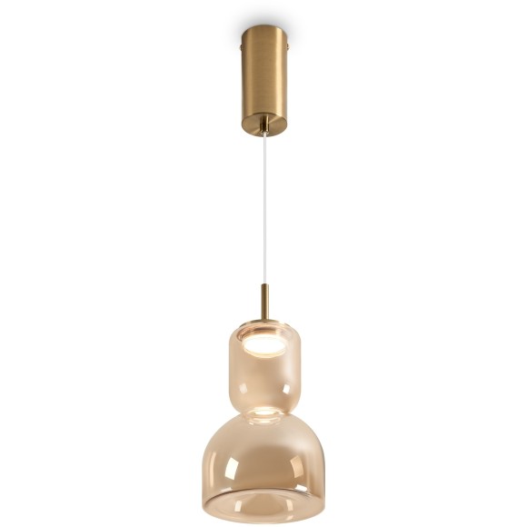Freya Ore FR5636PL-L6AM Подвесной LED-светильник в стиле модерн, 6 Вт, 3000К, CRI 80, 350 лм, 120°, 220В, основание металл цвета латунь, плафон янтарное стекло, диаметр 140 мм, высота 450 - 2350 мм