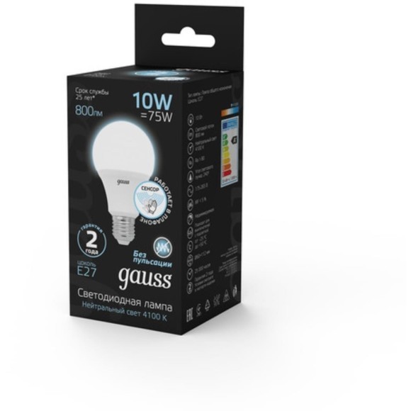 102502210-M Лампа Gauss A60 10W 800lm 4100К E27 Сенсор LED 1/10/100