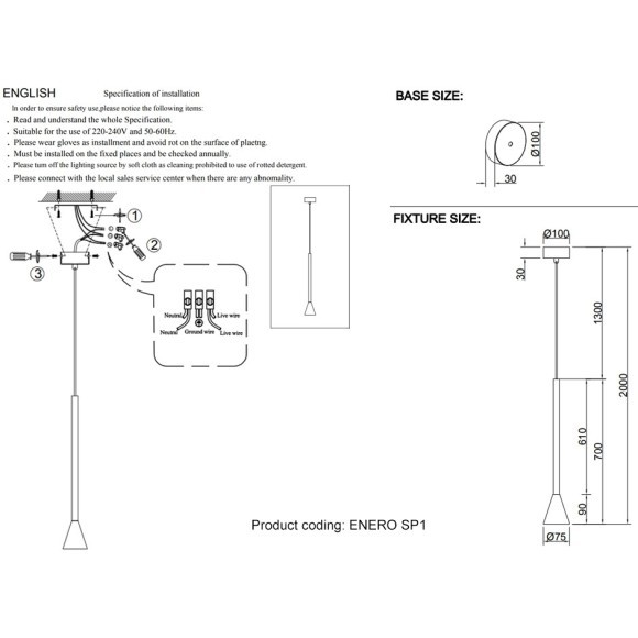 Светильник подвесной Crystal Lux ENERO SP1 BRASS