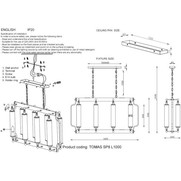 Люстра Crystal Lux TOMAS SP8 L1000 BRASS
