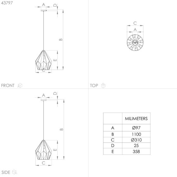 43814 Подвесной потолочный светильник (люстра) CARLTON, 1Х60W, E27, H1100, Ø310, сталь, золотой