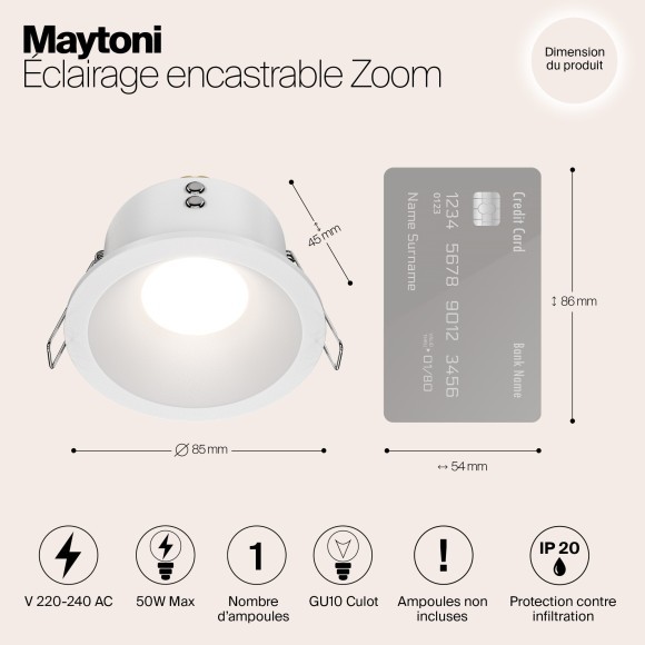 Встраиваемый светильник Maytoni DL032-2-01W Zoom IP65 под лампу 1xGU10 50W