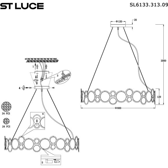 SL6133.313.09 Светильник подвесной ST-Luce Латунь/Дымчатый G9 9*5W 4000K SWATCH