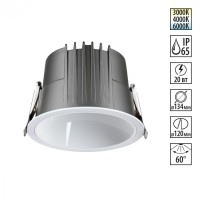 Светильник встраиваемый с переключателем цветовой температуры IP65 LED 20W 3000К\4000К\6000К Novotech LANG 359428