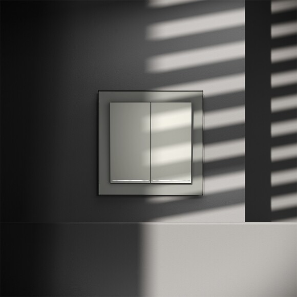 Проходной переключатель встраиваемый VOLTUM S70 двухклавишный с подсветкой 10А, (сталь)