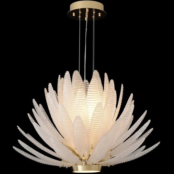 Crystal Lux ARTICHOKE SP8+1 GOLD 4150/309 Люстра подвесная дизайнерская, основание золото, прозрачное стекло артишок 8xE14 + LED 3000K 1500Лм, большая люстра для гостиной и зала