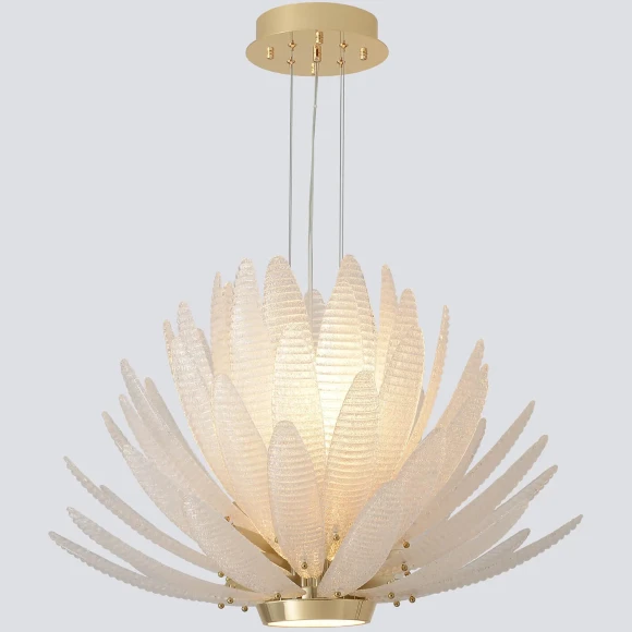 Crystal Lux ARTICHOKE SP8+1 GOLD 4150/309 Люстра подвесная дизайнерская, основание золото, прозрачное стекло артишок 8xE14 + LED 3000K 1500Лм, большая люстра для гостиной и зала