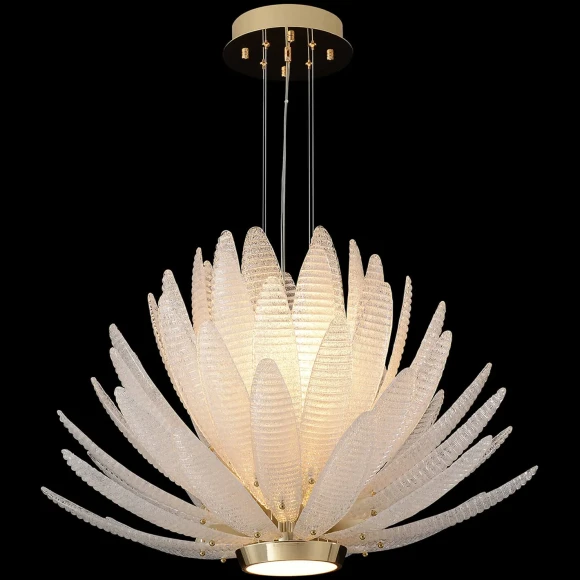 Crystal Lux ARTICHOKE SP8+1 GOLD 4150/309 Люстра подвесная дизайнерская, основание золото, прозрачное стекло артишок 8xE14 + LED 3000K 1500Лм, большая люстра для гостиной и зала