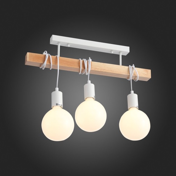 SL1142.503.03 Светильник подвесной Белый, Светлое дерево E27 3*60W BAGETTI SL1142.503.03 Светильник подвесной Белый, Светлое дерево E27 3*60W BAGETTI