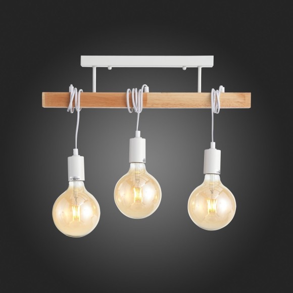 SL1142.503.03 Светильник подвесной Белый, Светлое дерево E27 3*60W BAGETTI SL1142.503.03 Светильник подвесной Белый, Светлое дерево E27 3*60W BAGETTI