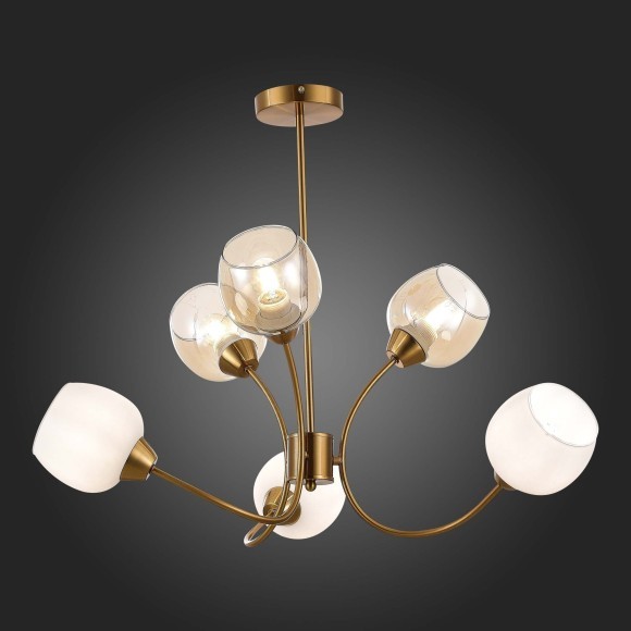 SLE1136-302-06 Светильник потолочный Латунь/Белый, Коньячный E27 6*60W TRATTI SLE1136-302-06 Светильник потолочный Латунь/Белый, Коньячный E27 6*60W TRATTI