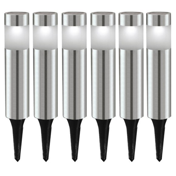 48494 ROSALBA ROSALBA 1 Комплект из 6 светодиодных уличных светильников на солнечных батареях, 6x0,06Вт, IP44, с выключателем, сталь/пластик, белый/серебро