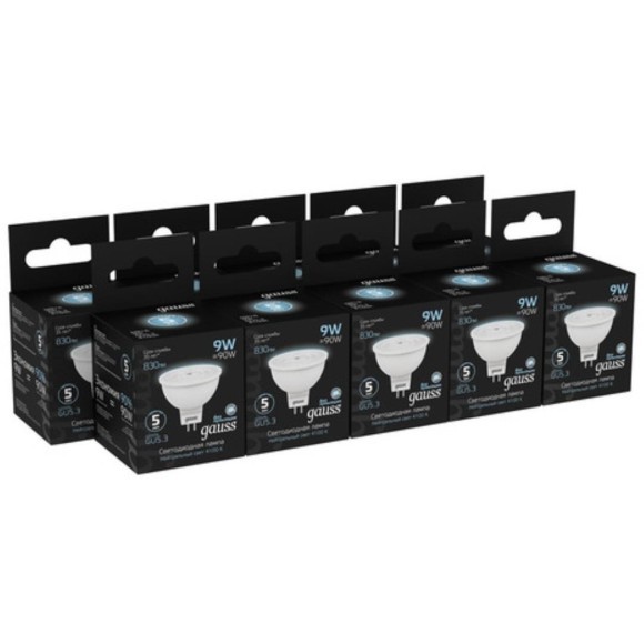 101505209 Лампа Gauss MR16 9W 830lm 4100K GU5.3 LED 1/10/100