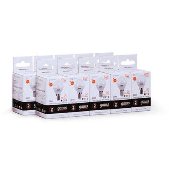 53116 Лампа Gauss LED Elementary Шар 6W E14 420lm 3000K 1/10/50 53116 Лампа Gauss LED Elementary Шар 6W E14 420lm 3000K 1/10/50