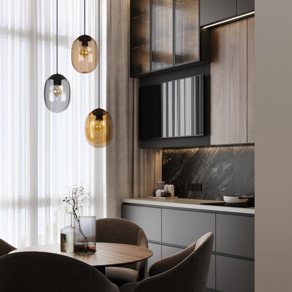 10427 Purple LOFT IT BUBBLE Подвесной светильник с чёрным металлическим основанием и пурпурным стеклянным плафоном, E27, 1 × 60 Вт, 220 В