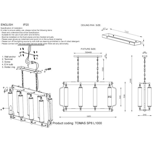 Люстра Crystal Lux TOMAS SP8 L1000 CHROME Люстра Crystal Lux TOMAS SP8 L1000 CHROME