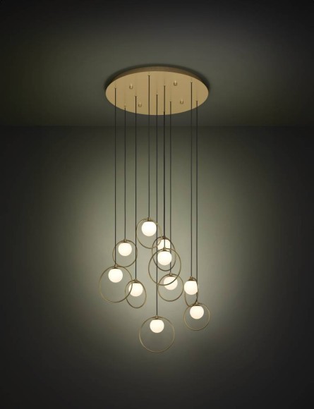 390345 Люстра диммируемая PORTOCOLOM, 10X3W (LED), 3000K, 3500lm, ?580, сталь, латунь, золотой/матовое опаловое стекло, белый