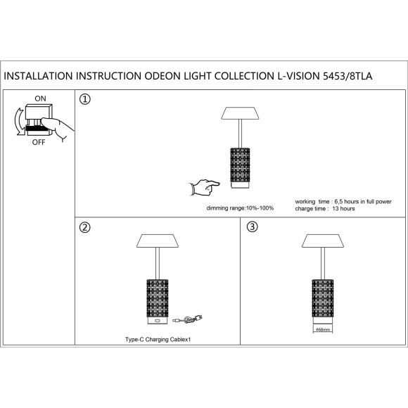 Настольная лампа беспроводная LED*8W 3000K LULU 5454/8TLA