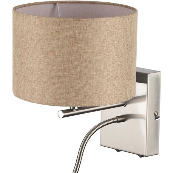 8250/2W MODERNI LN25 000  никель/бежевый, металл/текстиль бра Е14 40W+ LED 3W 4000K 220V NIKKI