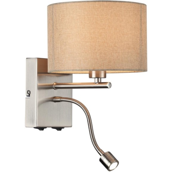 8250/2W MODERNI LN25 000  никель/бежевый, металл/текстиль бра Е14 40W+ LED 3W 4000K 220V NIKKI