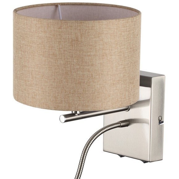 8250/2W MODERNI LN25 000  никель/бежевый, металл/текстиль бра Е14 40W+ LED 3W 4000K 220V NIKKI