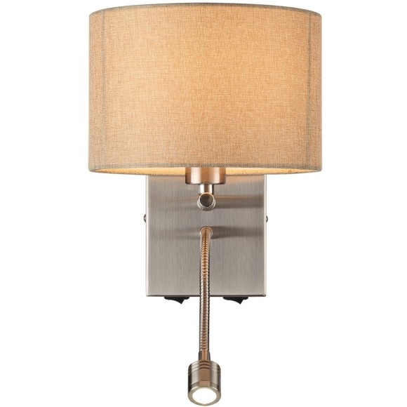 8250/2W MODERNI LN25 000  никель/бежевый, металл/текстиль бра Е14 40W+ LED 3W 4000K 220V NIKKI