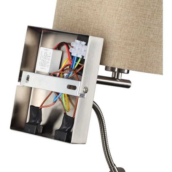 8250/2W MODERNI LN25 000  никель/бежевый, металл/текстиль бра Е14 40W+ LED 3W 4000K 220V NIKKI