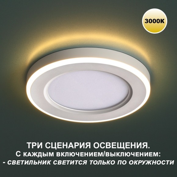 Светильник встраиваемый светодиодный (три сценария работы) IP20 LED 3000К 12W+4W 1120Лм SPAN 359020