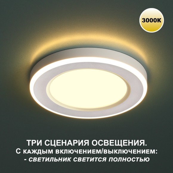 Светильник встраиваемый светодиодный (три сценария работы) IP20 LED 3000К 12W+4W 1120Лм SPAN 359020