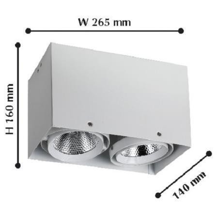 1986-2U, потолочный светильник, L265xW140xH160, COB 2xLEDx12W, RA>80, BEAM ANGLE:24°, 1920LM, 4000K, included