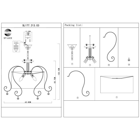 SL177.213.03 Светильник подвесной Золотистый/Белый E14 3*40W AZZURRO